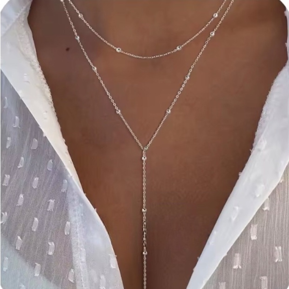NEW SILVER LARIAT BEAD STRAND NECKLACE